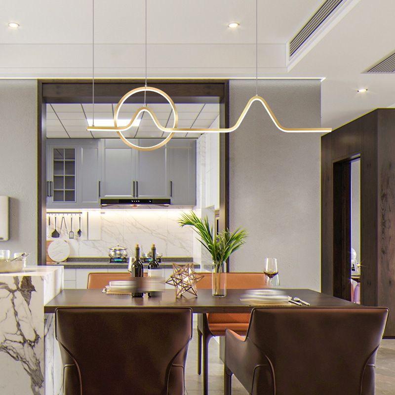 2-Light Modern Island Lighting Golden Metallic LED Ceiling Light for Bedroom