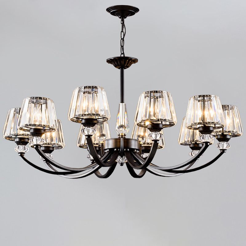 Ceiling Pendant Lamp Classic Bedroom Chandelier with Cone Crystal Shade in Black