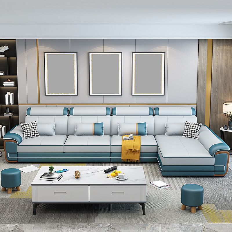 Faux Leather Pillow Top Arm Sectionals 31.5"High Cushion Back Sofa with Slipcover