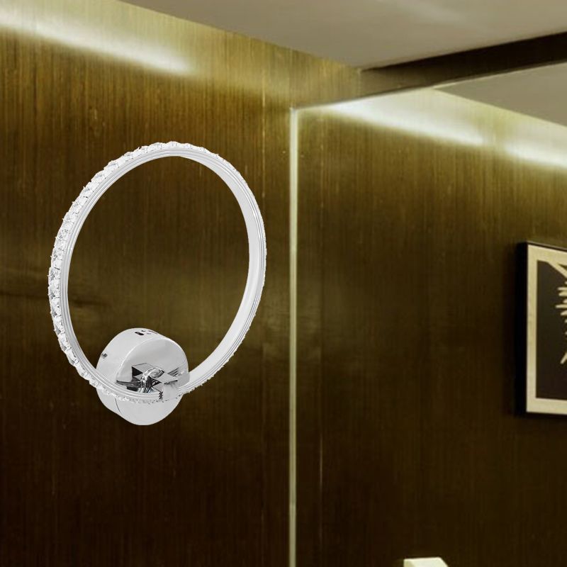 Round Translucent Crystal Sconce Light Modernism LED Chrome Wall Lighting Fixture, 6"/8"/10" H