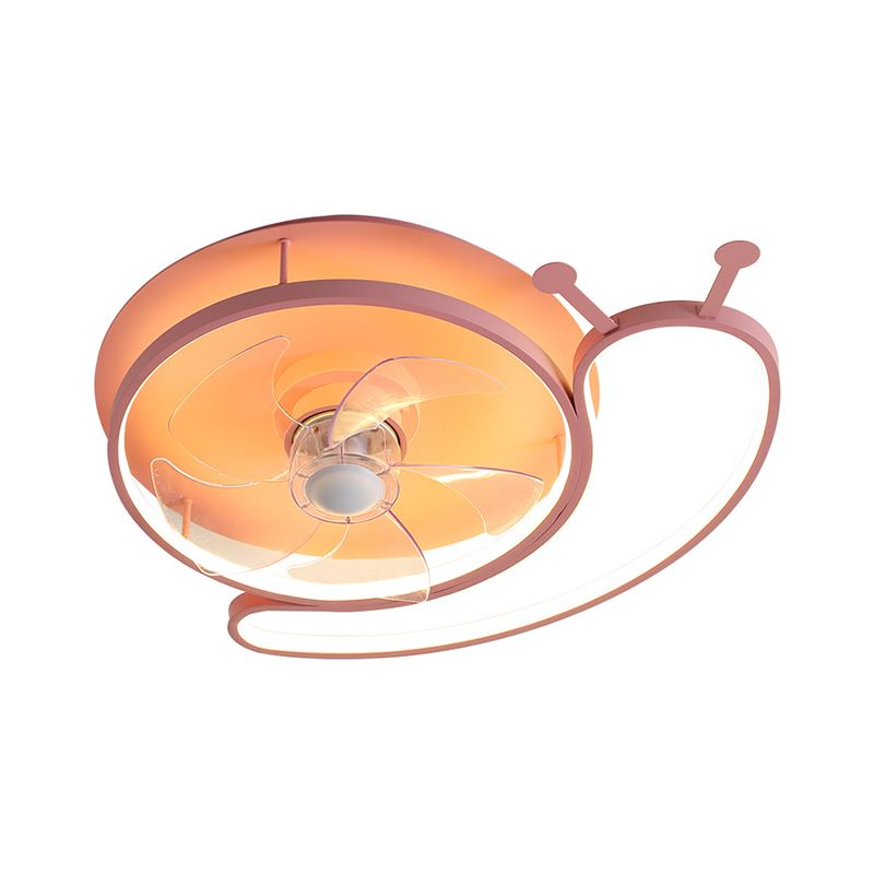 Roze slakkenfiguur hangende waaier armatuur moderne led metalen semi -plafondlicht met 5 messen, 23,5 "lang