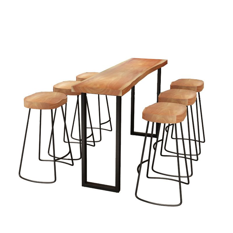 Industrial Solid Wood Bar Table Set 1/2/4/7 Pieces Counter Table with Backless Stools
