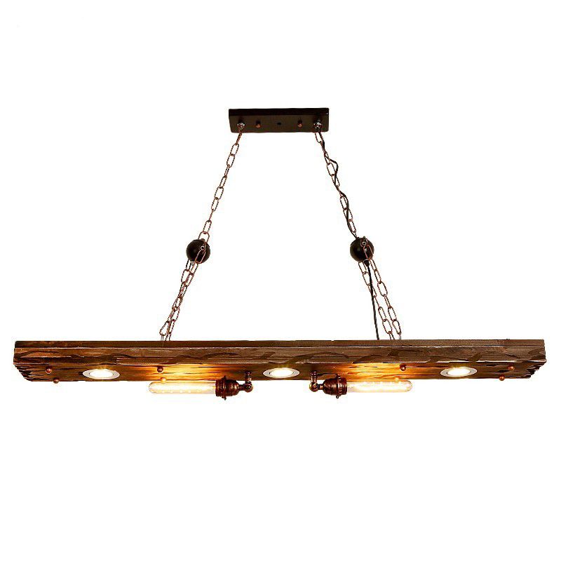 Antique Bronze Wood Linear Island Ceiling Lights Industrial Hanging Lights for Dining Room