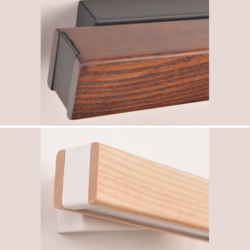 Log Color LED Wall Sconce in Modern Concise Style Wrought Iron Rectangular Rotatable Wall Lamp with Wooden Shade