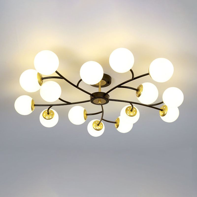 Ball Shape Glass Flush Light Modern Style Multi Lights Flush Mount Fixture in Black