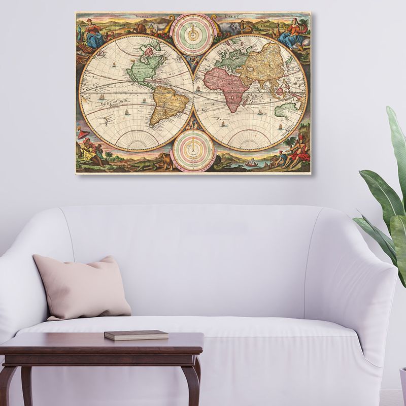 Special World Map Canvas Print Brown Modern Style Painting for Drawing Room, Multiple Sizes