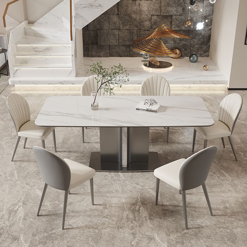 Modern Rectangle Dining Table Sintered Stone Table with Metal Legs for Home