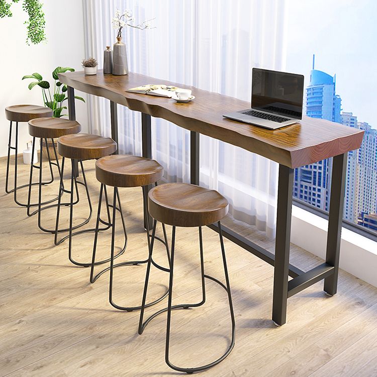 Wood Top Bar Dining Table Traditional Luxury Rectangle Bar Table with Black Trestle Base