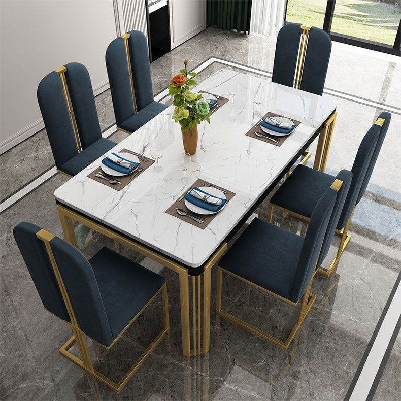 Glam -rechthoek vorm marmeren eettafel keuken standaard eettafel met 4 poten basis