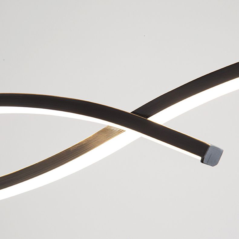 Minimalism LED Island Light Fixture Waves Copper Hanging Lamp for Dining Room