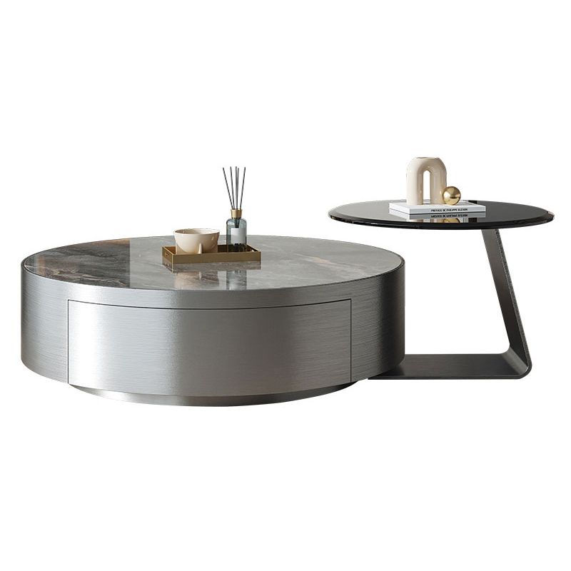 Pedestal Glam Coffee Table Slate Nesting Coffee Table Set with Drawer