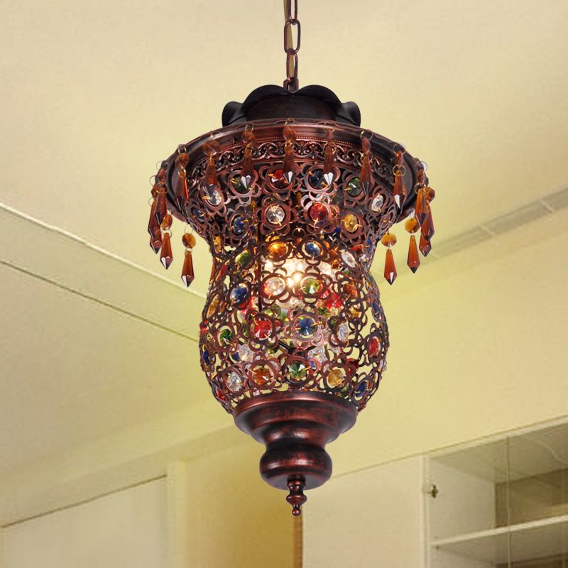 Copper Urn Suspension Lighting Bohemian Metal 1 Head Living Room Pendant Light Fixture