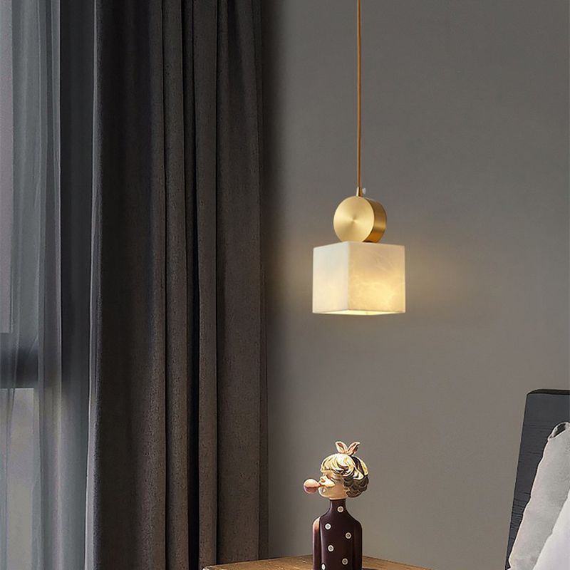 Brass Geometric Suspended Lighting Fixture Nordic 1-Light Faux Marble Pendant Light
