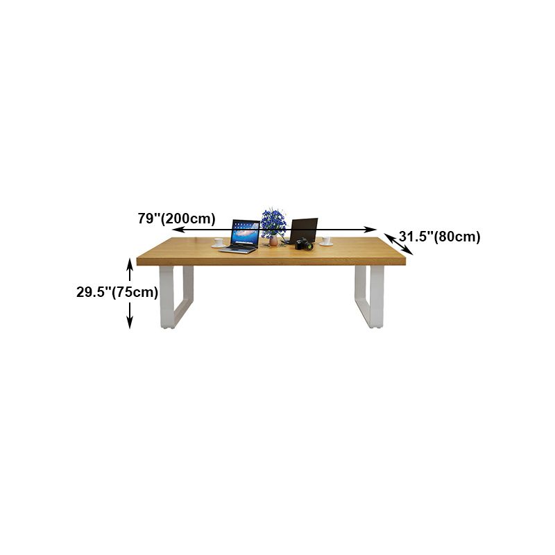 Mesa de comedor de rectángulo industrial de metal pino mesa de madera maciza con base de trineo