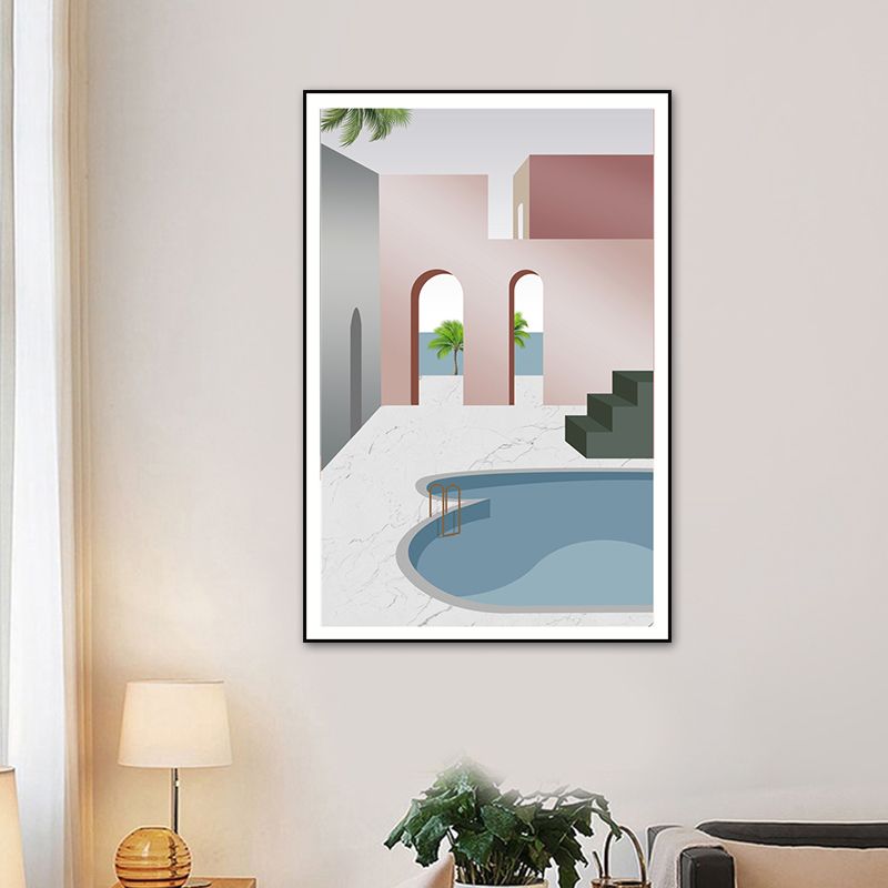 Swimming Pool Wall Art Soft Color Canvas Painting for Living Room, Textured