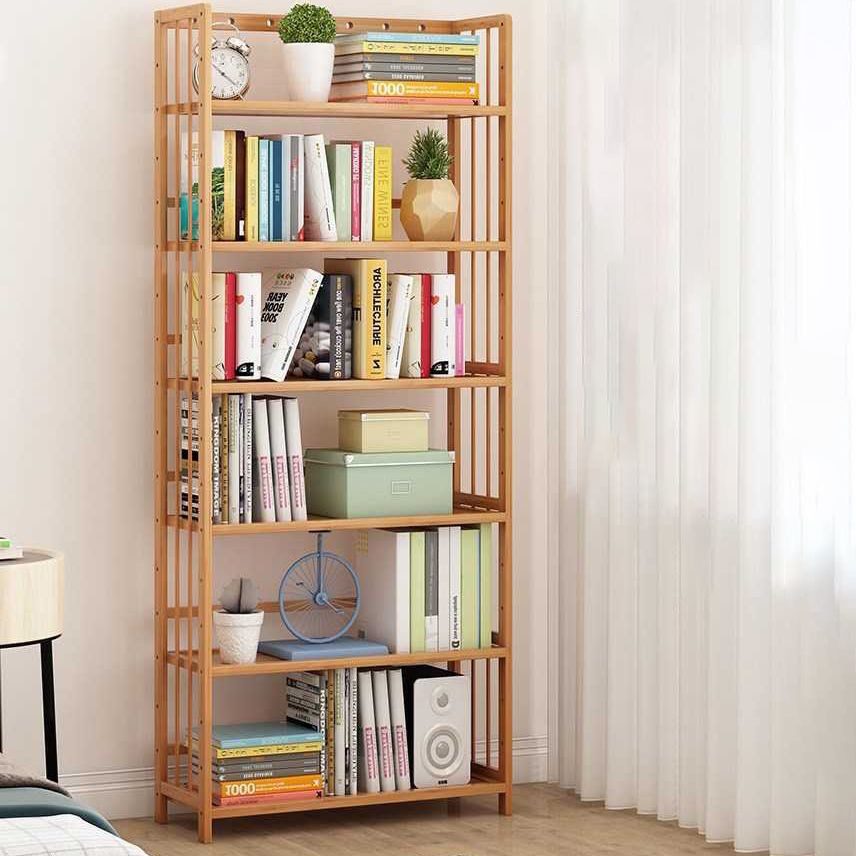 Manufactured Wood Etagere Bookshelf Natural Modern Open Bookcase for Classroom