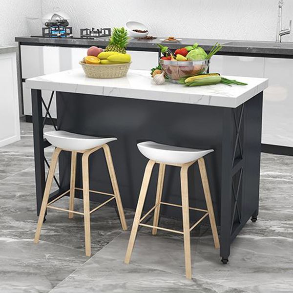 33.46" High Rolling Industrial Kitchen Island Stone Kitchen Island Table