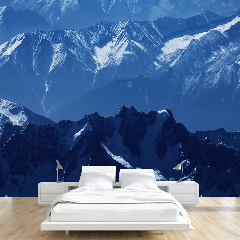 Blue Snow Mountain Mural Wallpaper Landscape Stain-Proof Modernist Wall Decor for Home