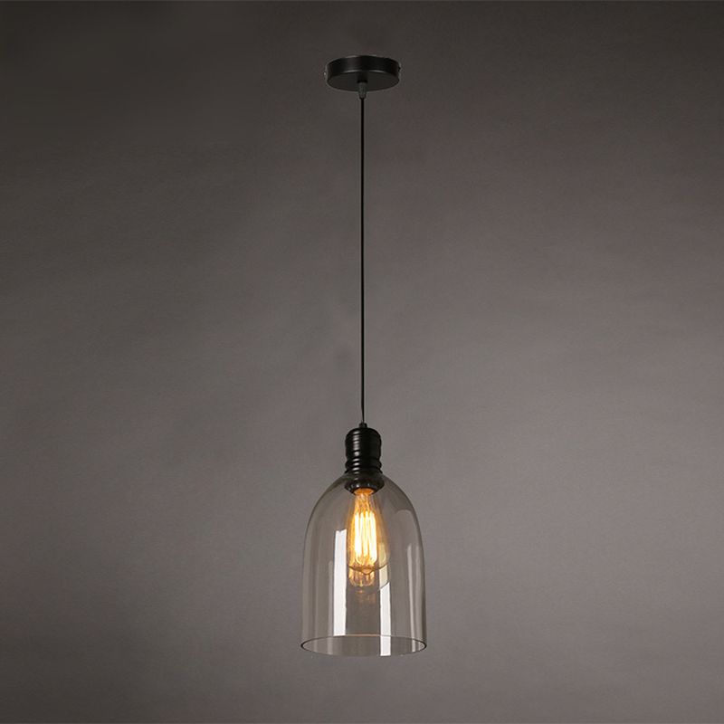Industrial Vintage Single Pendant Light Wrought Iron Hanging Lamp with Clear Glass Shade
