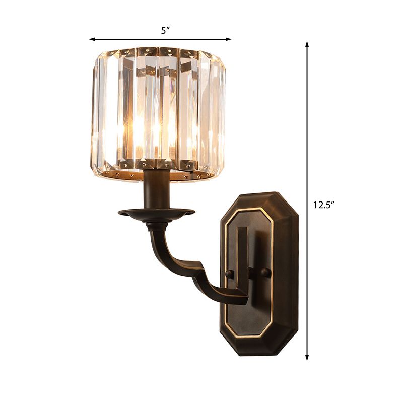 Funzione illuminante cilindrica Apparecchiatura Vintage Metallic 1 Testa Black Wall Mount Lamp con cristallo sfaccettato