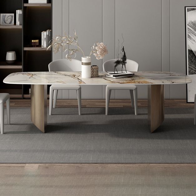 Minimalist Sintered Stone Rectangle Dining Set White Standard Dining Set for Kitchen