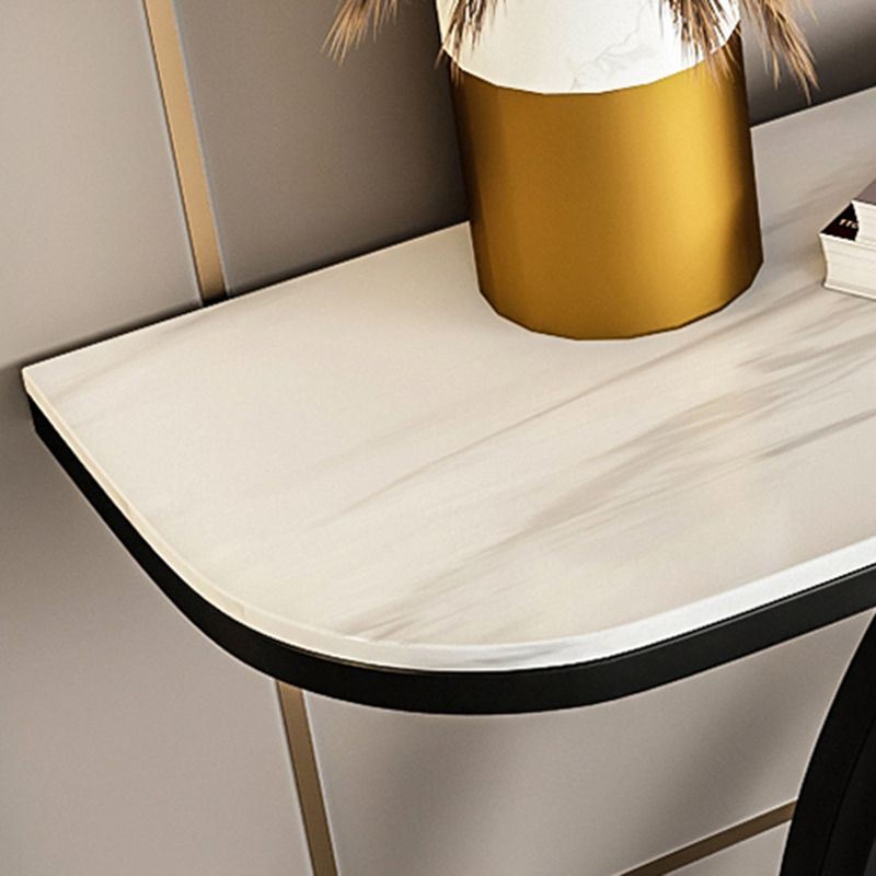 Glam Half Moon Slate and Metal Abstract Console Table for Hall