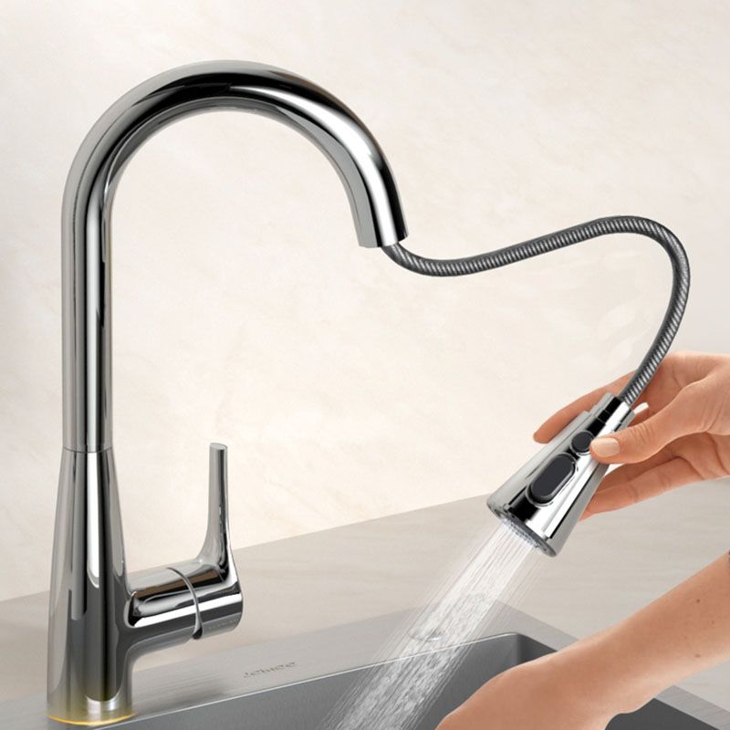 Modern Style Bar Faucet Copper Lever Handle Pull Down Gooseneck Bar Faucet