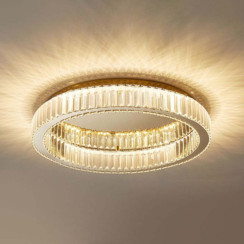 Plafonnier LED de luxe moderne, montage circulaire en acier inoxydable avec abat-jour en cristal