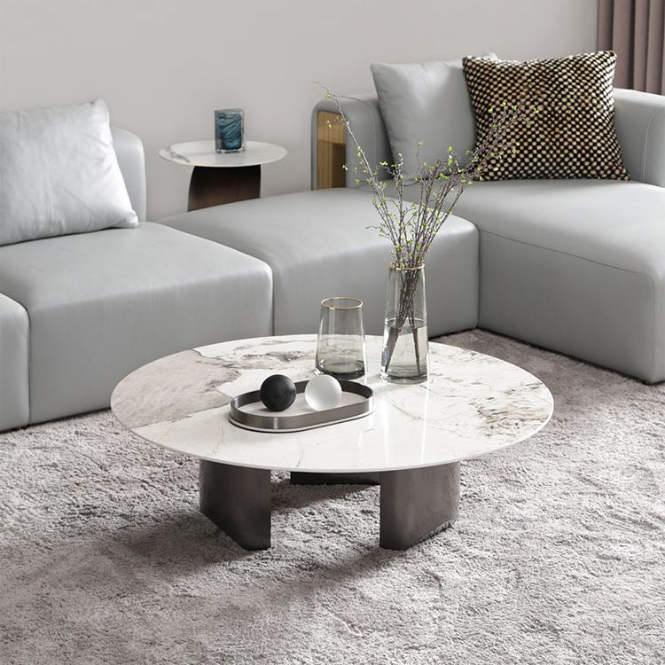 Glam Round Slate Cocktail Table Stainless Steel 3 Legs Coffee Table