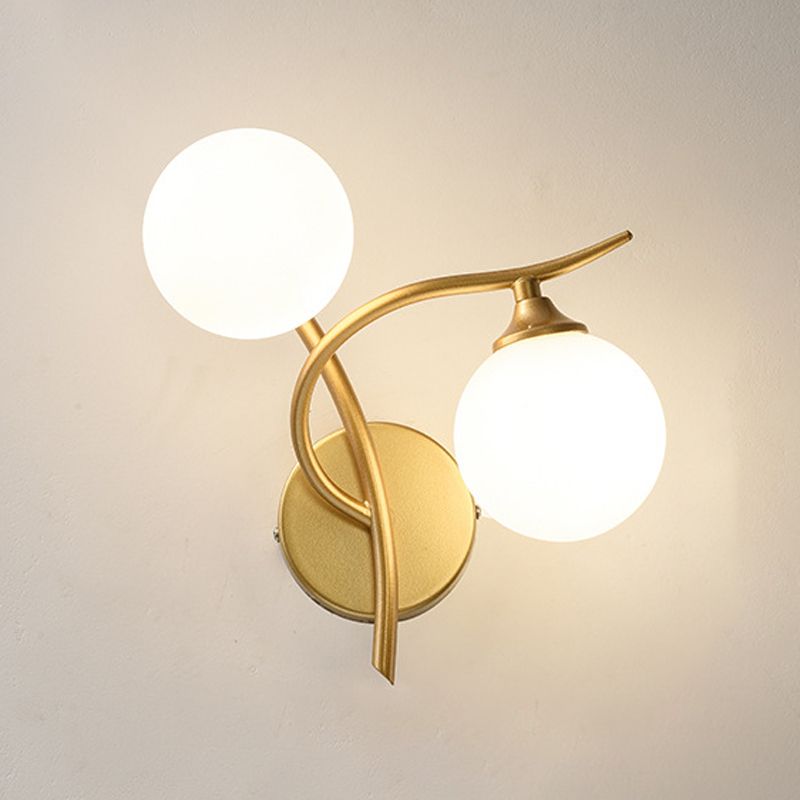 Contemporary White Glass Wall Sconce 2 Head Wall Light for Living Room