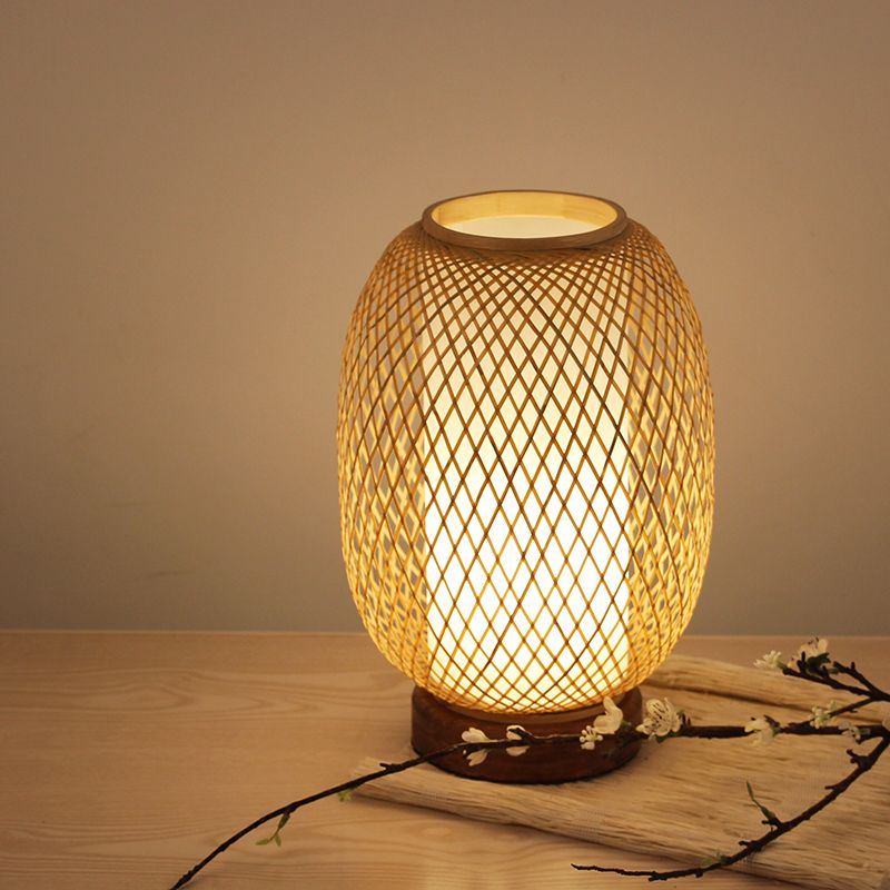 Japanese Hand-Worked Task Lighting Bamboo 1 Head Small Desk Lamp in Wood for Bedside