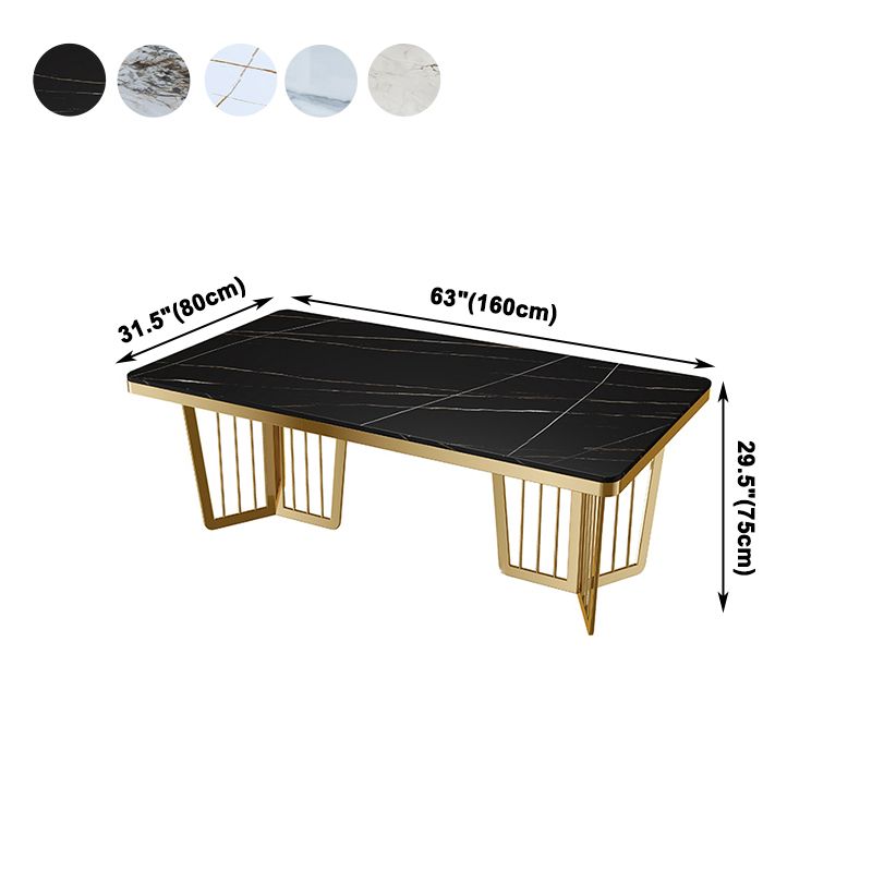 Traditional Luxury Style Dining Table Rectangle Sintered Stone Table with Gold Frame