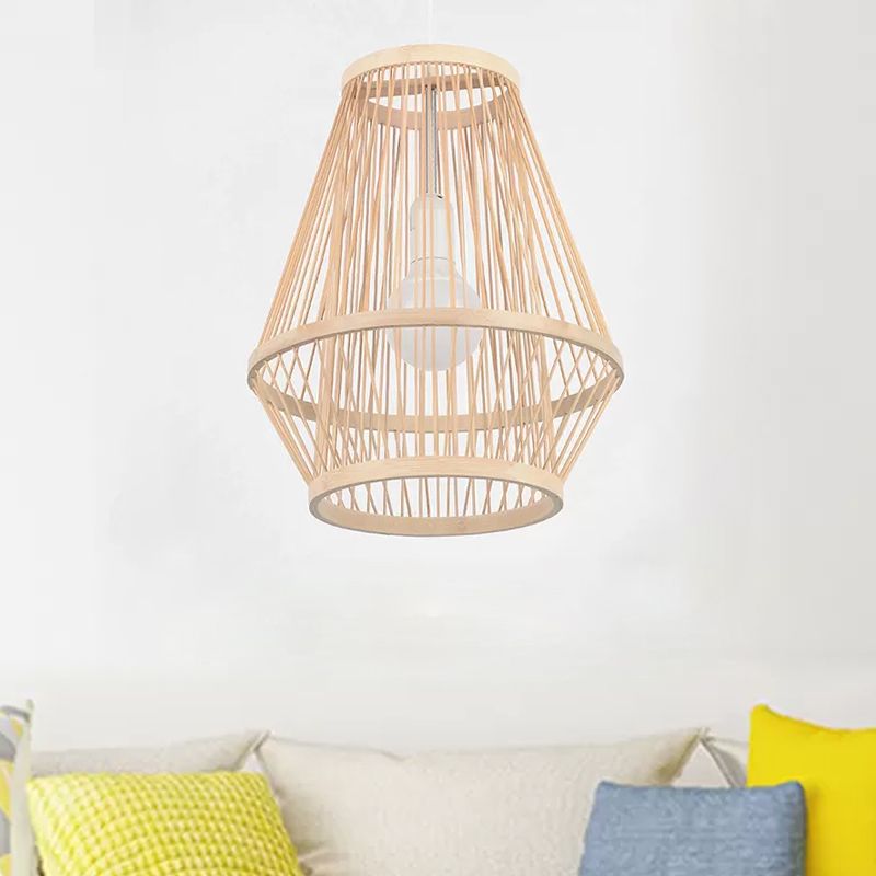 Modernist Hand-Worked Bamboo Hanging Lamp 1-Light Pendant Ceiling Light in Beige for Dining Room