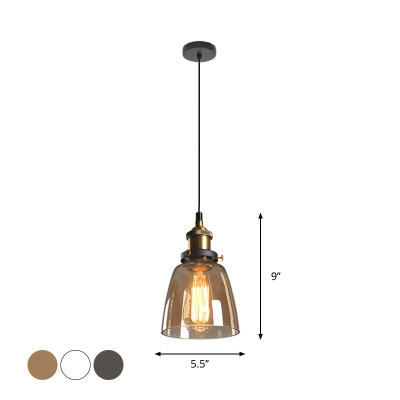 Single-Bulb Bell Pendulum Light Rustic Brass Clear/Amber/Smoke Grey Glass Hanging Pendant for Bedroom