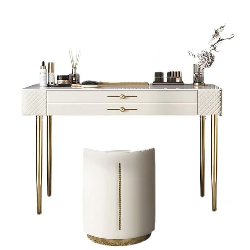 Slate Top Makeup Vanity Set with Drawer, Glam Wooden Dressing Table