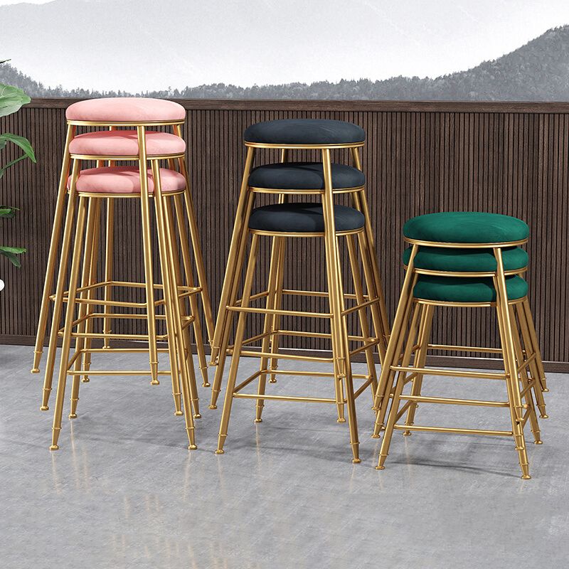 Scandinavian Upholstered Fabric Stools for Home Armless Backless Stools with 4 Gold Legs
