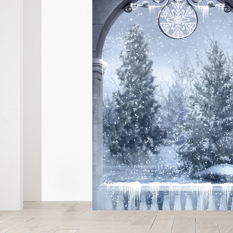 Gray Winter Pine Trees Mural Wallpaper Forest Modern Washable Wall Covering for Playroom