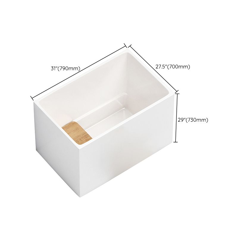 Modern White Rectangle Acrylic Bathtub Freestand Soaking Bathtub with Wood Bedplate