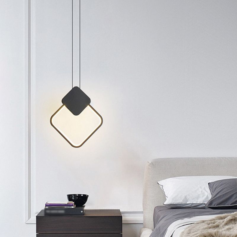 Black Geometric LED Pendant Light in Modern Concise Style Aluminium Hanging Lamp with Acrylic Shade