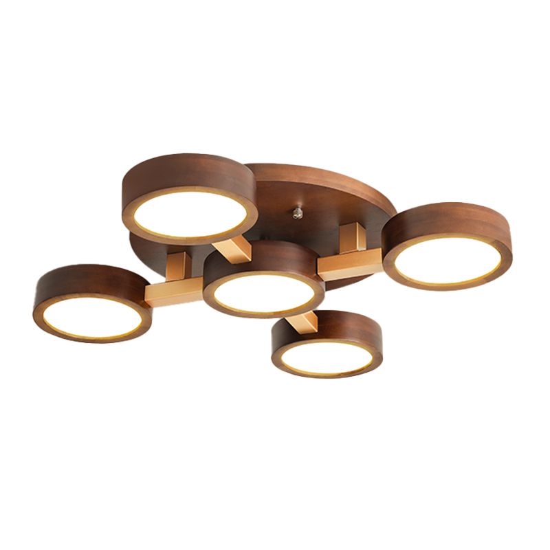 Brown Wood Modern Flush Mount Circle Shape Ceiling Light with Acrylic Shade for Passage