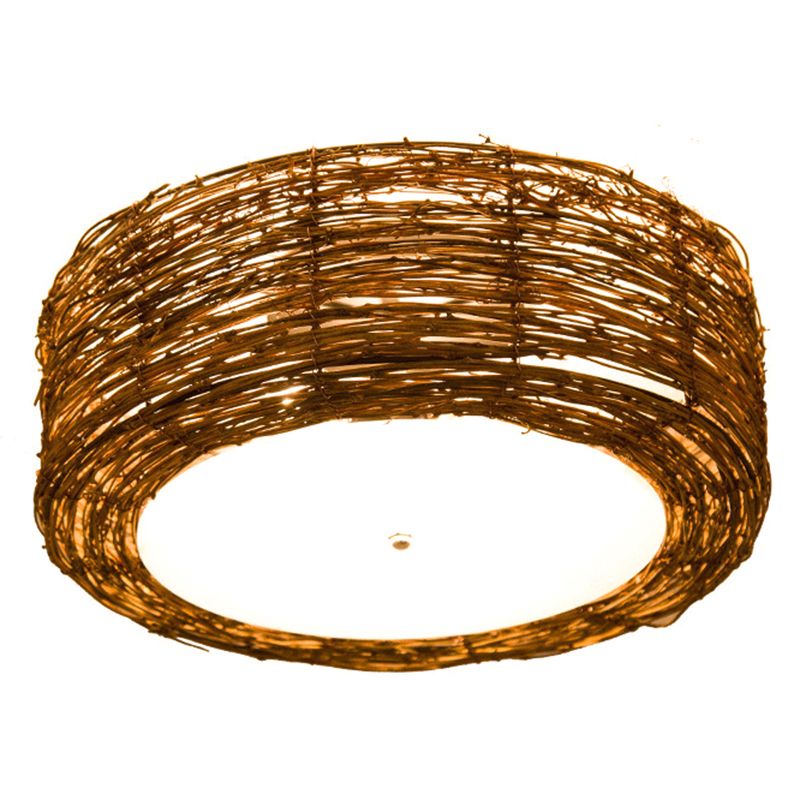 Rounded Drum Flush Mount Light Rattan Asia Flush Mount Spotlight for Restaurant