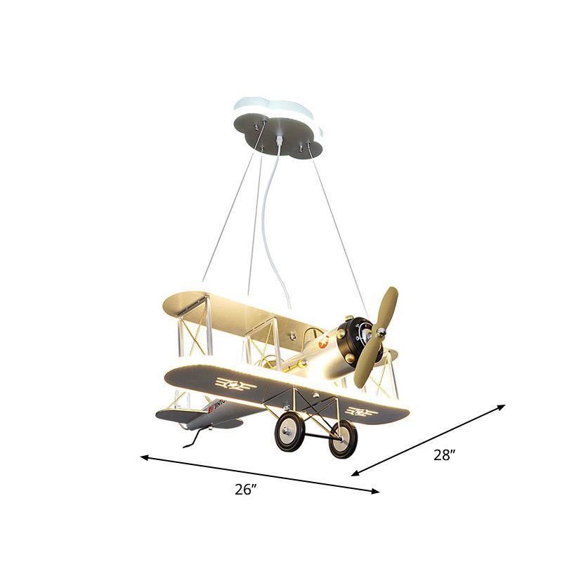 Biplane Acrylic Chandelier Lamp Kids LED White Ceiling Pendant Light for Boys Bedroom