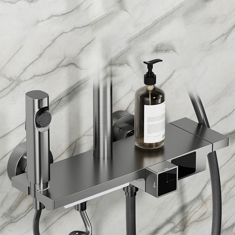 Wall Mounted Modern Square Metal Shower Brass Shower Head Shower Faucet in Gray