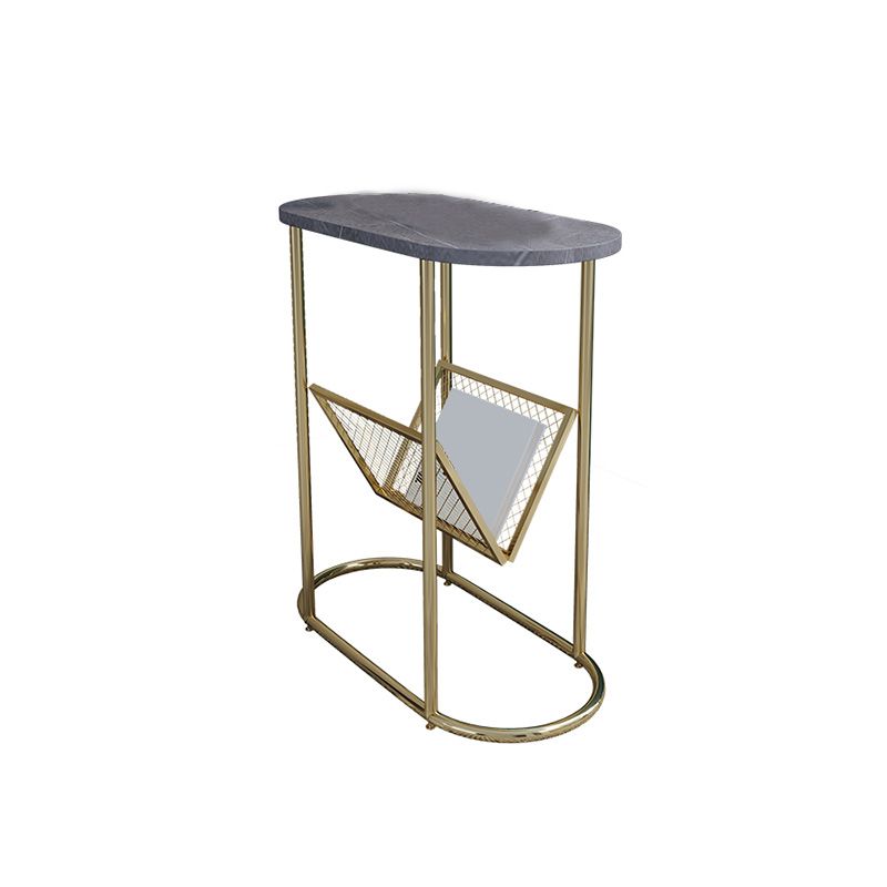 24.8" Tall Iron Frame Base End Table Oval Slate Top Side Table with Magazine Holder