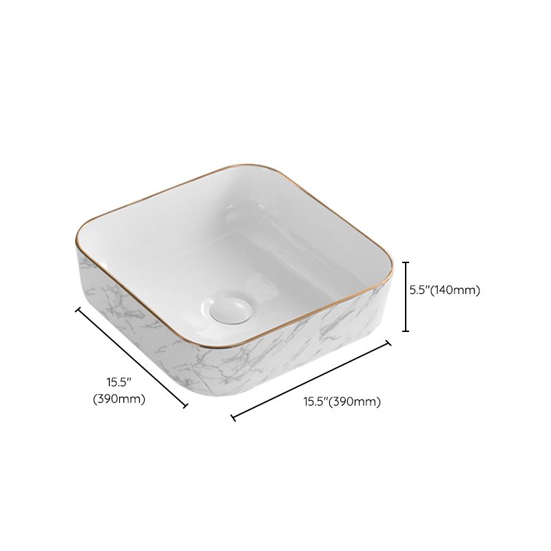 Contemporary Bathroom Sink Pop-Up Drain Porcelain Solid Color Rectangular Vessel