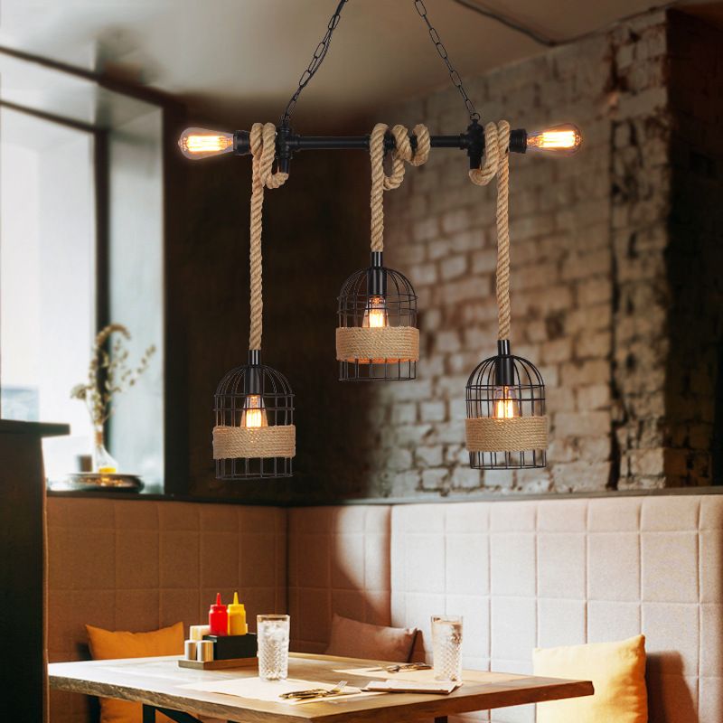 Birdcage Island Lighting Metallic Retro Industrial Style Pendant Lighting Fixtures for Restaurant