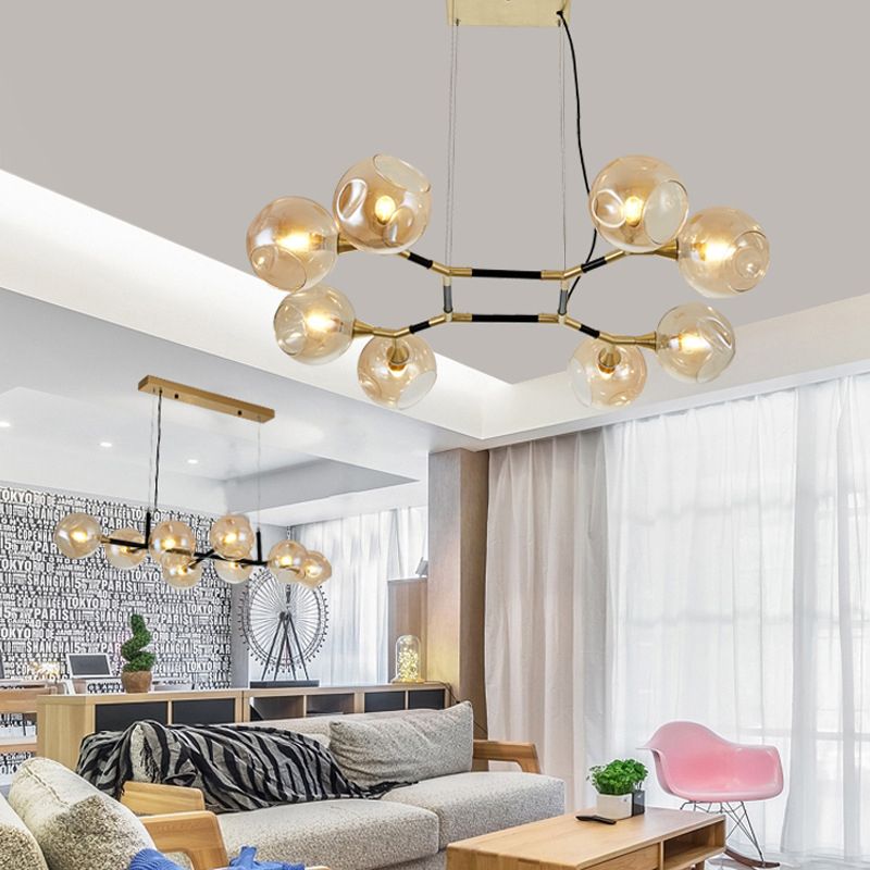 Glass Round Shape Chandelier Light Modern Style 8 Lights Chandelier Light Fixture in Gold