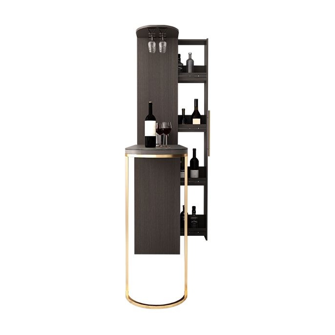 Glam Wood Telescopic Bar Table with Wine Cabinet for Living Room