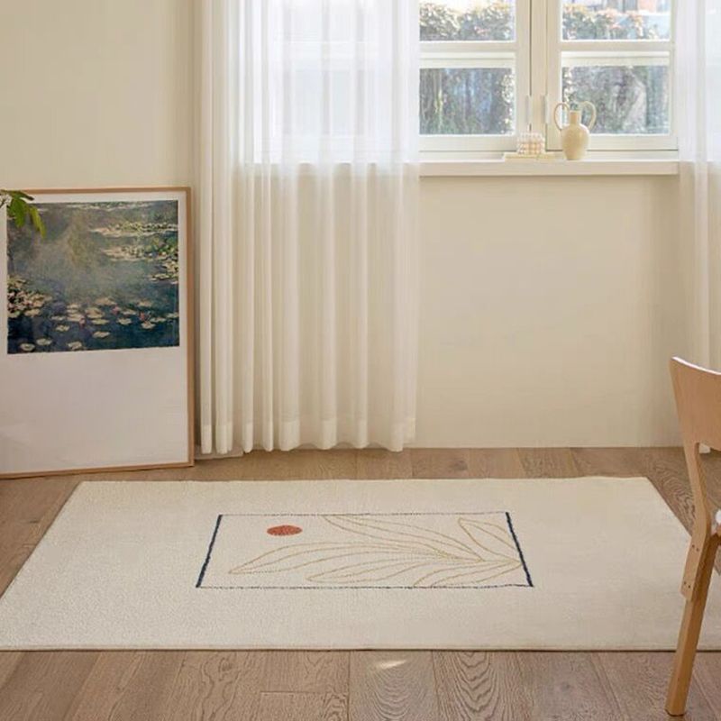 Beige Living Room Carpet Modern Plant Pattern Area Rug Polyester Non-Slip Backing Rug