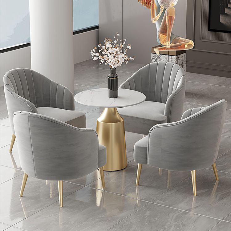 Glam Round Dining Table Set 1/5 Pieces Dinette Set with White Stone Top